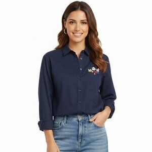 Disney Navy Blue Button-Up Shirt with Mickey Mouse Embroidery